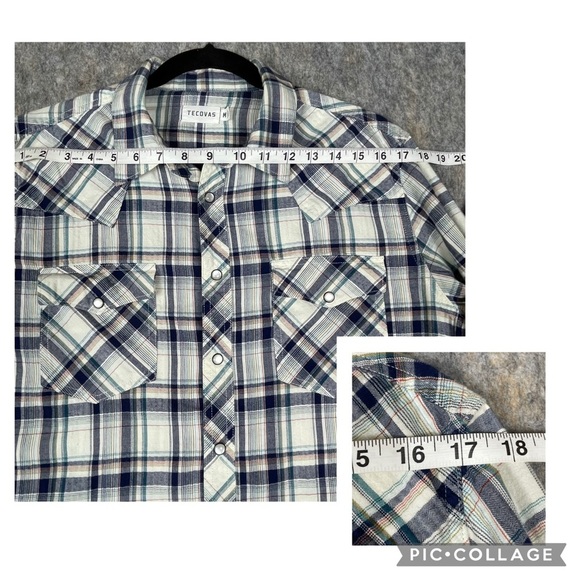 Tecovas Brushed Cotton Pearl Snap Button Up Multi Plaid Casual Western Shirt - M - Picture 16 of 16